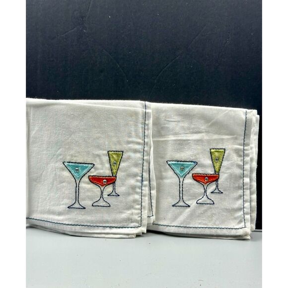 Pier 1 Imports Embroidered Cocktail Glasses Napkins Set of 4 - Picture 2 of 6